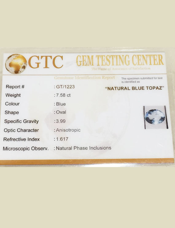 8.50 Ratti (7.58 ct) Natural Blue Topaz